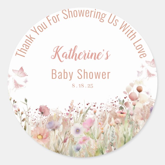 Pegatina Redonda Wildflower Gracias Chica Baby Shower (Anverso)