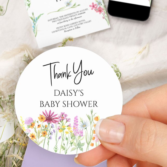 Pegatina Redonda Wildflower Meadow Baby Shower Gracias (Thank you sticker from my Wildflower Meadow collection)