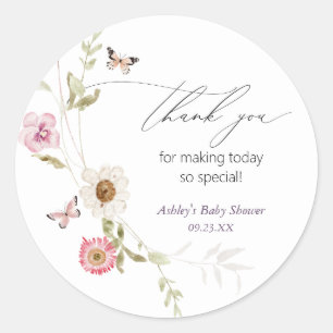 Pegatina Redonda Wildflower Meadow Wreath Baby Shower