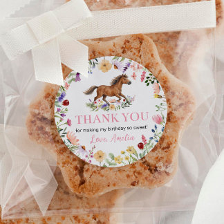 Pegatina Redonda Wildflower Rustic Horse Girl Birthday