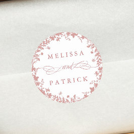 Pegatina Redonda Wildflower Wreath Silhouette Boda Dusty Pink