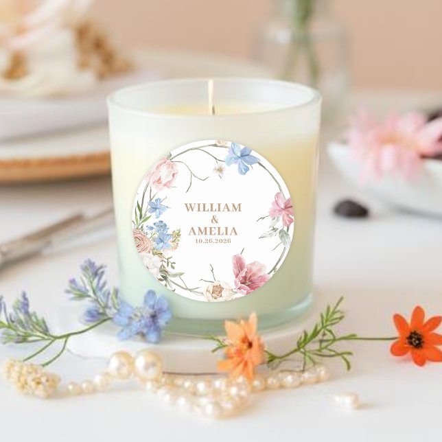 Pegatina Redonda Wildflowers Pastel Floral Garden Party  Wedding (Subido por el creador)