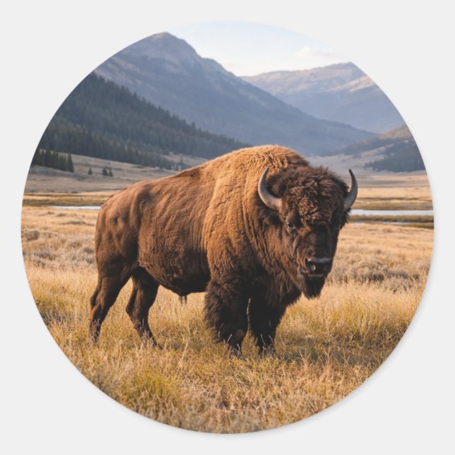 Pegatina Redonda Wildlife American Bison (Anverso)