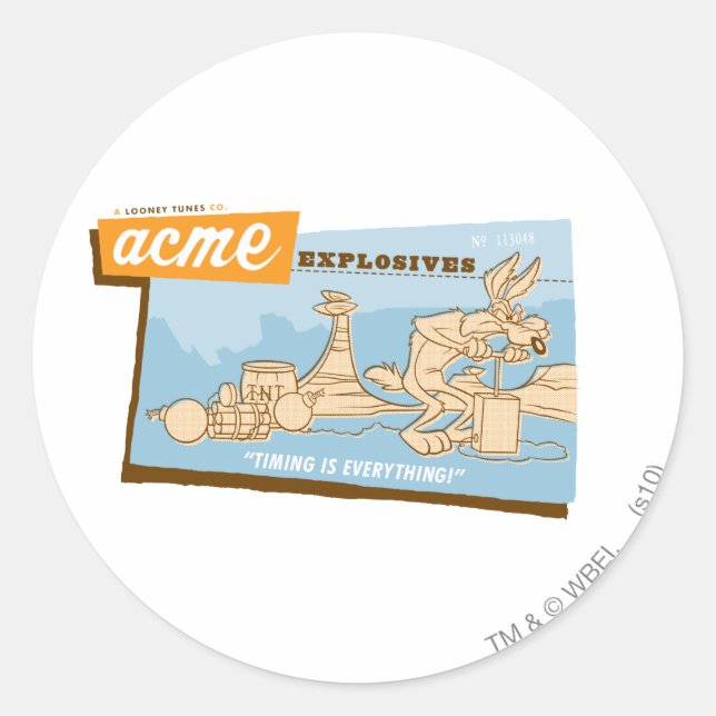 Pegatina Redonda WILE E. COYOTE™ Acme Explosives 2 (Anverso)
