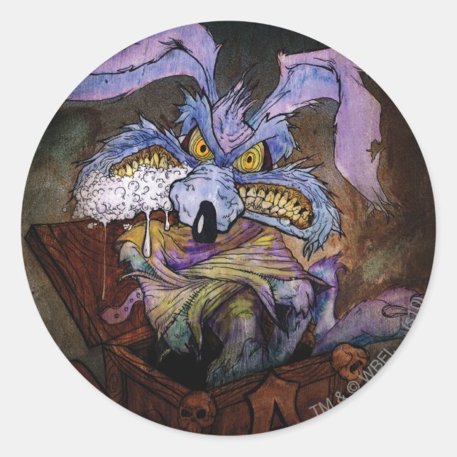 Pegatina Redonda WILE E. COYOTE™ Un lunar en la caja (Anverso)