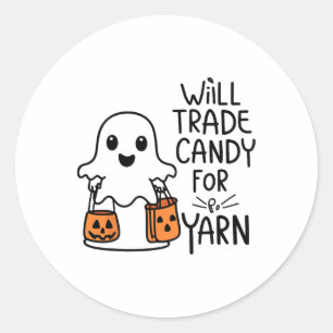 Pegatina Redonda Will Trade Candy For Yarn Funny Halloween Boo Ghos