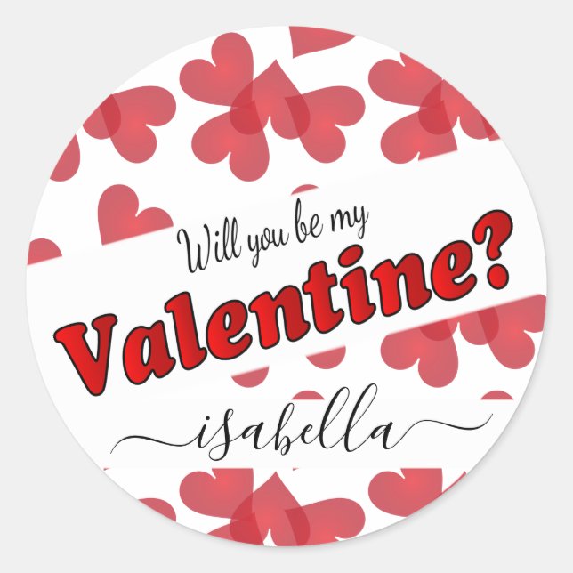Pegatina Redonda Will You Be My Valentine?  | Personalize (Anverso)