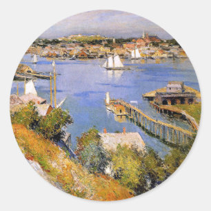 Pegatina Redonda Willard Metcalf, Puerto de Gloucester Sun,
