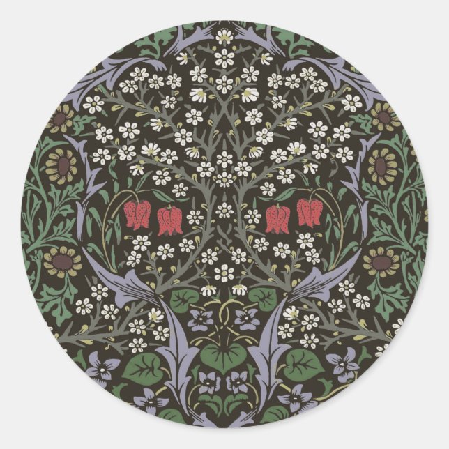 Pegatina Redonda William Morris Blackthorn Tapestry Floral (Anverso)