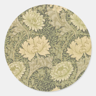 Pegatina Redonda William Morris Chrysanthemum Sage Flower