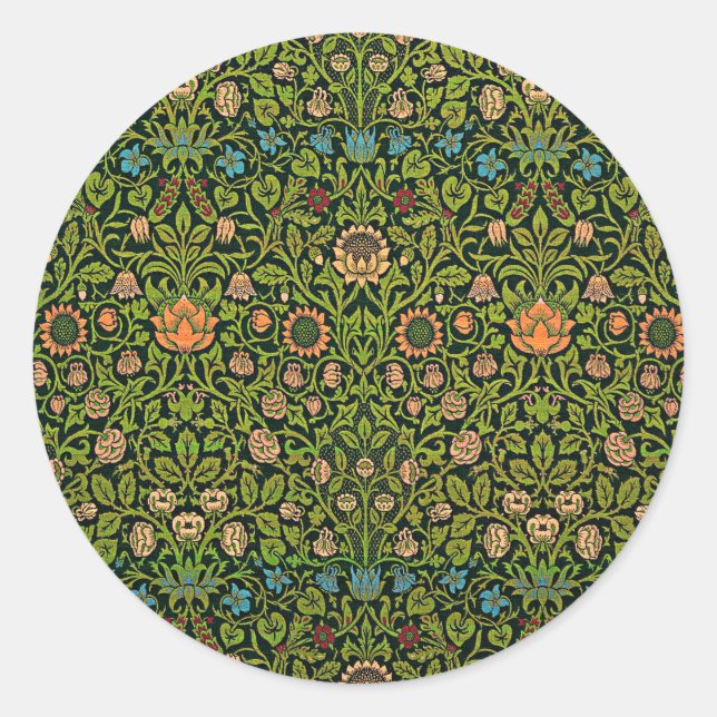 Pegatina Redonda William Morris - Columbina, verde oscuro, Case-Mat (Anverso)