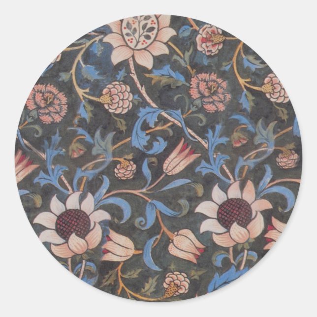 Pegatina Redonda William Morris Evenlode Arte Textil Floral (Anverso)