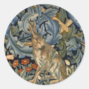 Pegatina Redonda William Morris Forest Rabbit Floral Art Nouveau