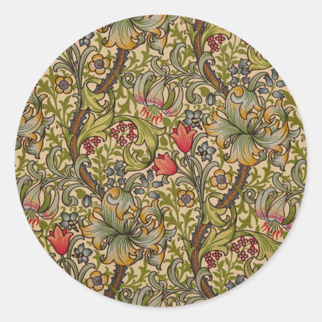 Pegatina Redonda William Morris Golden Lily Antique (Anverso)