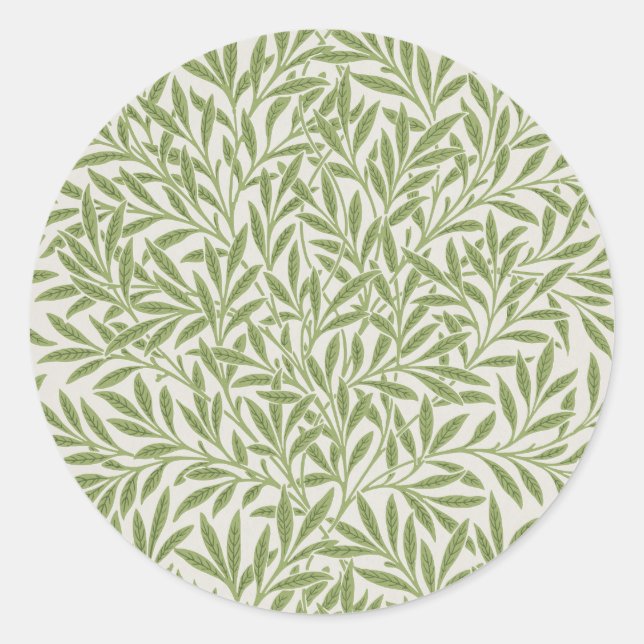 Pegatina Redonda William Morris Green Floral Botanical Pattern (Anverso)