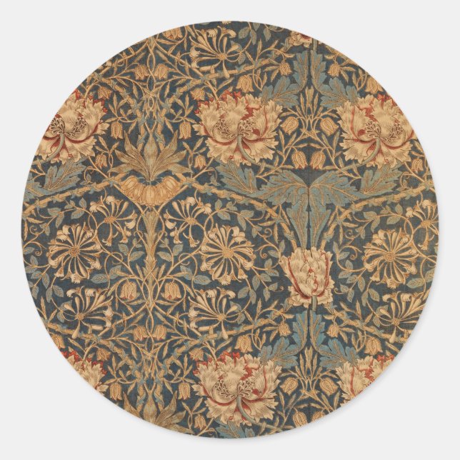 Pegatina Redonda William Morris Honeysuckle Rich Wallpaper (Anverso)