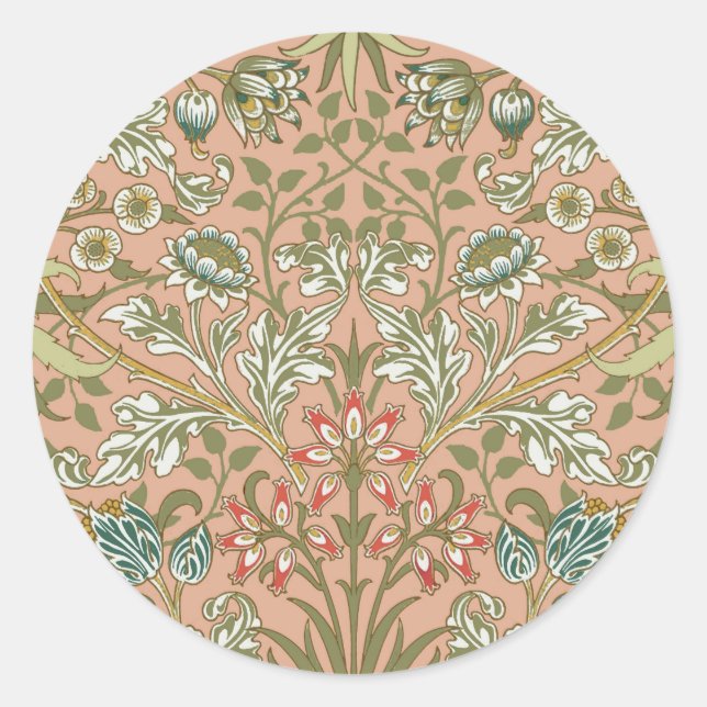 Pegatina Redonda William Morris Hyacinth Flower Rosa Art (Anverso)