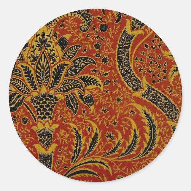 Pegatina Redonda William Morris India Red Floral (Anverso)