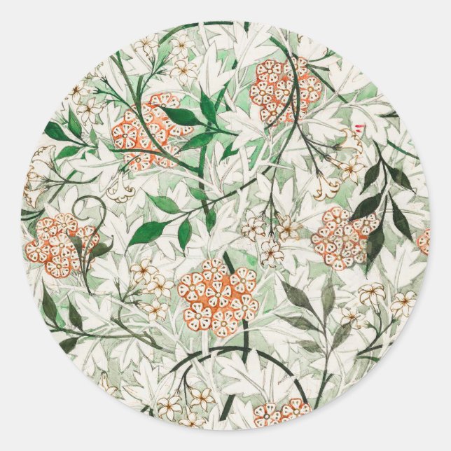 Pegatina Redonda William Morris Jasmine Garden Flower Classic (Anverso)