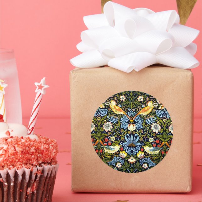 Pegatina Redonda William Morris, ladrón de fresas, (Fiesta)