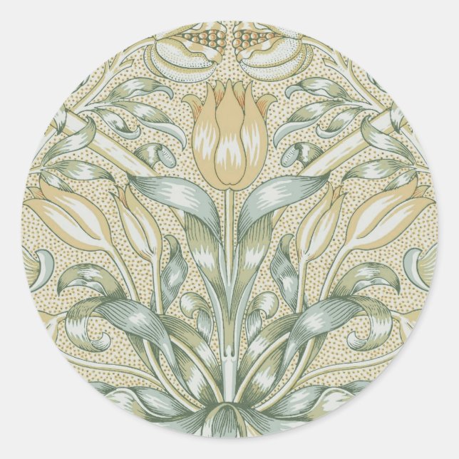 Pegatina Redonda William Morris Lily y Pomegranate Flower Classic (Anverso)