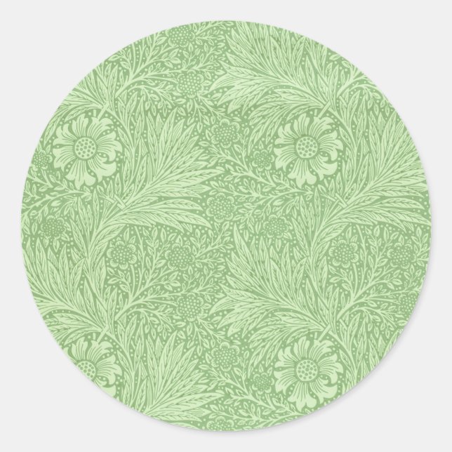Pegatina Redonda William Morris Marigold (Verde) (Anverso)