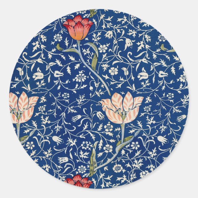 Pegatina Redonda William Morris Medway Blue Floral (Anverso)