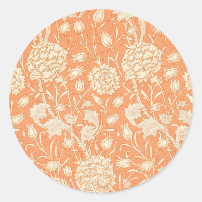 Pegatina Redonda William Morris Naranja Floral (Anverso)