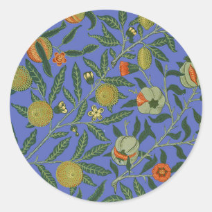 Pegatina Redonda William Morris Papel de fondo azul granate