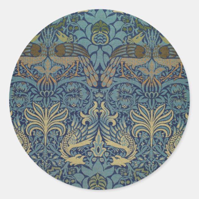 Pegatina Redonda William Morris Peacock and Dragon (Anverso)
