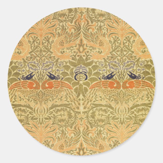 Pegatina Redonda William Morris Peacock & Dragon Arts & Crafts (Anverso)