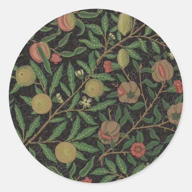 Pegatina Redonda William Morris Pomegranate Classic Fruit (Anverso)