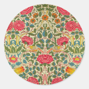 Pegatina Redonda William Morris Rosa Floral Chintz Pink