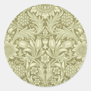 Pegatina Redonda William Morris Sunflower Green Flower