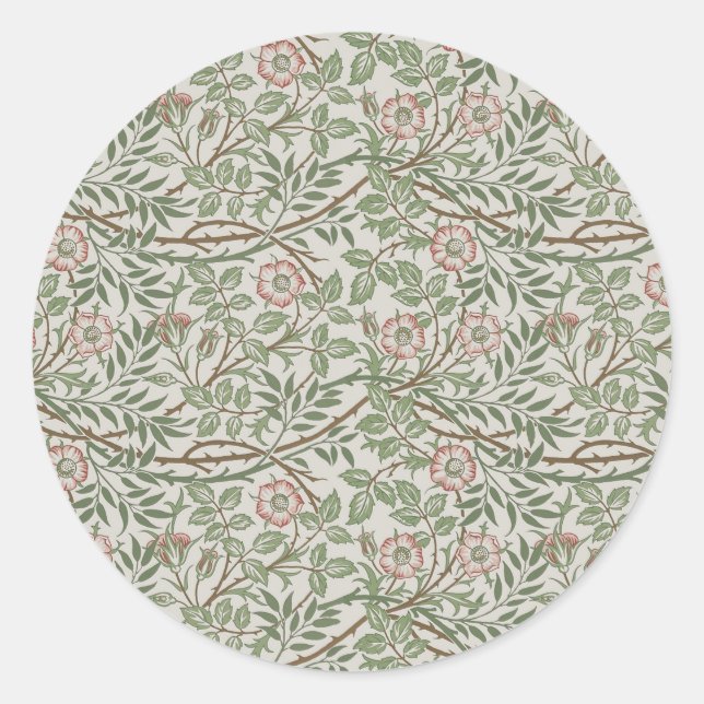 Pegatina Redonda William Morris Sweetbriar Floral Art Nouveau (Anverso)