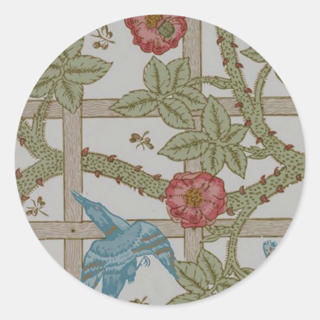 Pegatina Redonda William Morris Trellis Wallpaper Art (Anverso)