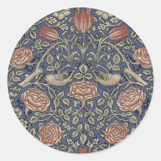 Pegatina Redonda William Morris Tudor Rosa Wallpaper (Anverso)
