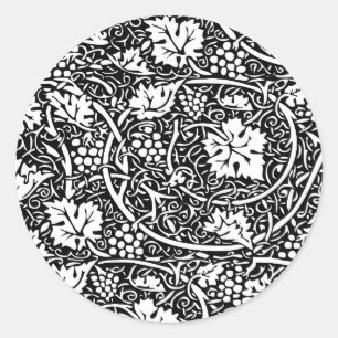 Pegatina Redonda William Morris Vino blanco negro de uva