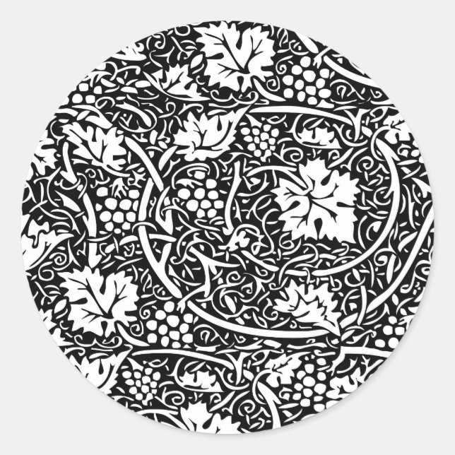 Pegatina Redonda William Morris Vino blanco negro de uva (Anverso)