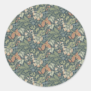 Pegatina Redonda William Morris Vintage Floral Pink Green Compton