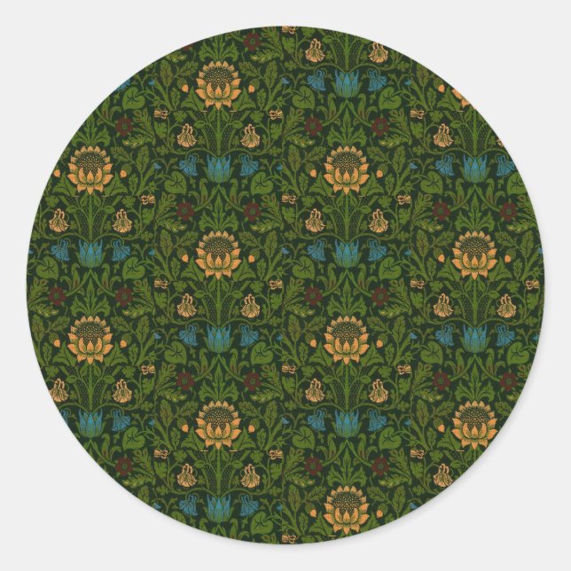 Pegatina Redonda William Morris Violet y Columbine (Anverso)