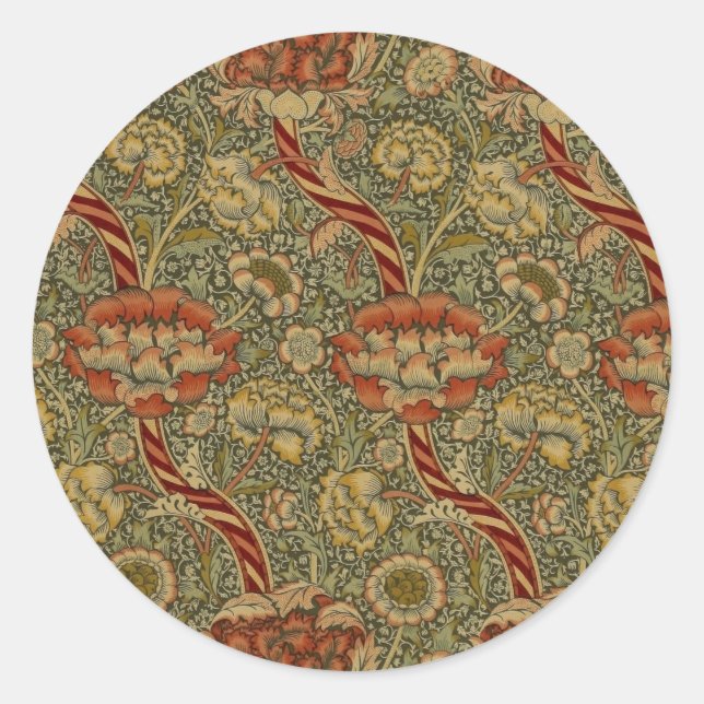Pegatina Redonda William Morris Wandle English Floral Damask Design (Anverso)