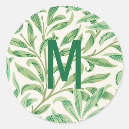 Pegatina Redonda William Morris. Willow Bough Monograma de vegetaci