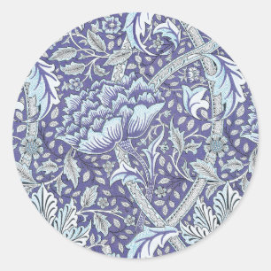 Pegatina Redonda William Morris Windrush patrón floral azul