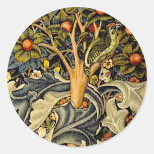 Pegatina Redonda William Morris Woodpecker Tapestry Birds Floral