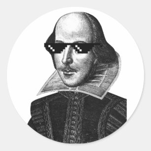 Pegatina Redonda William Shakespeare con gafas de sol 