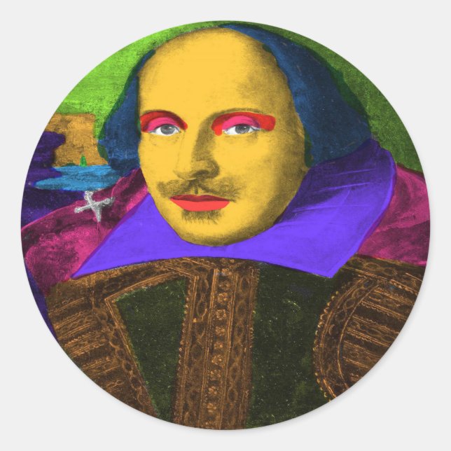 Pegatina Redonda William Shakespeare Pop Art (Anverso)