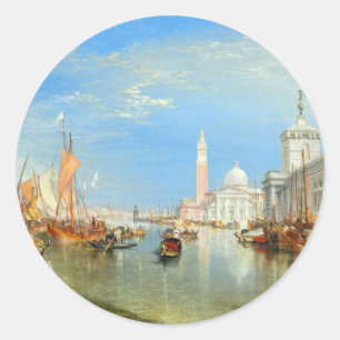 Pegatina Redonda William Turner - Venecia, Dogana y San Giorgio
