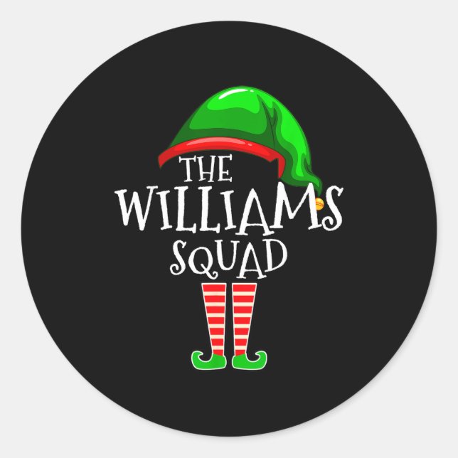 Pegatina Redonda Williams Family Name Squad Matching Group Elf Chri (Anverso)