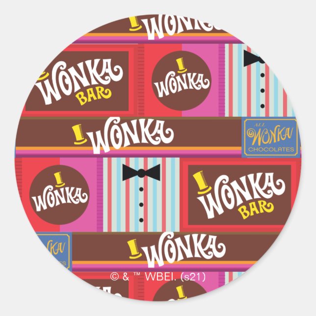 Pegatina Redonda Willy Wonka Candy Pattern (Anverso)